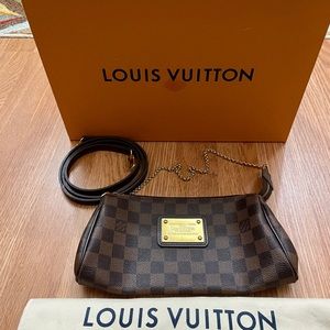 💯 Authentic Louis Vuitton Eva Clutch Damier Ebene